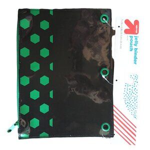 Jelly Binder Pouch Black with Green Hexagons 10in X 7.25in SC058